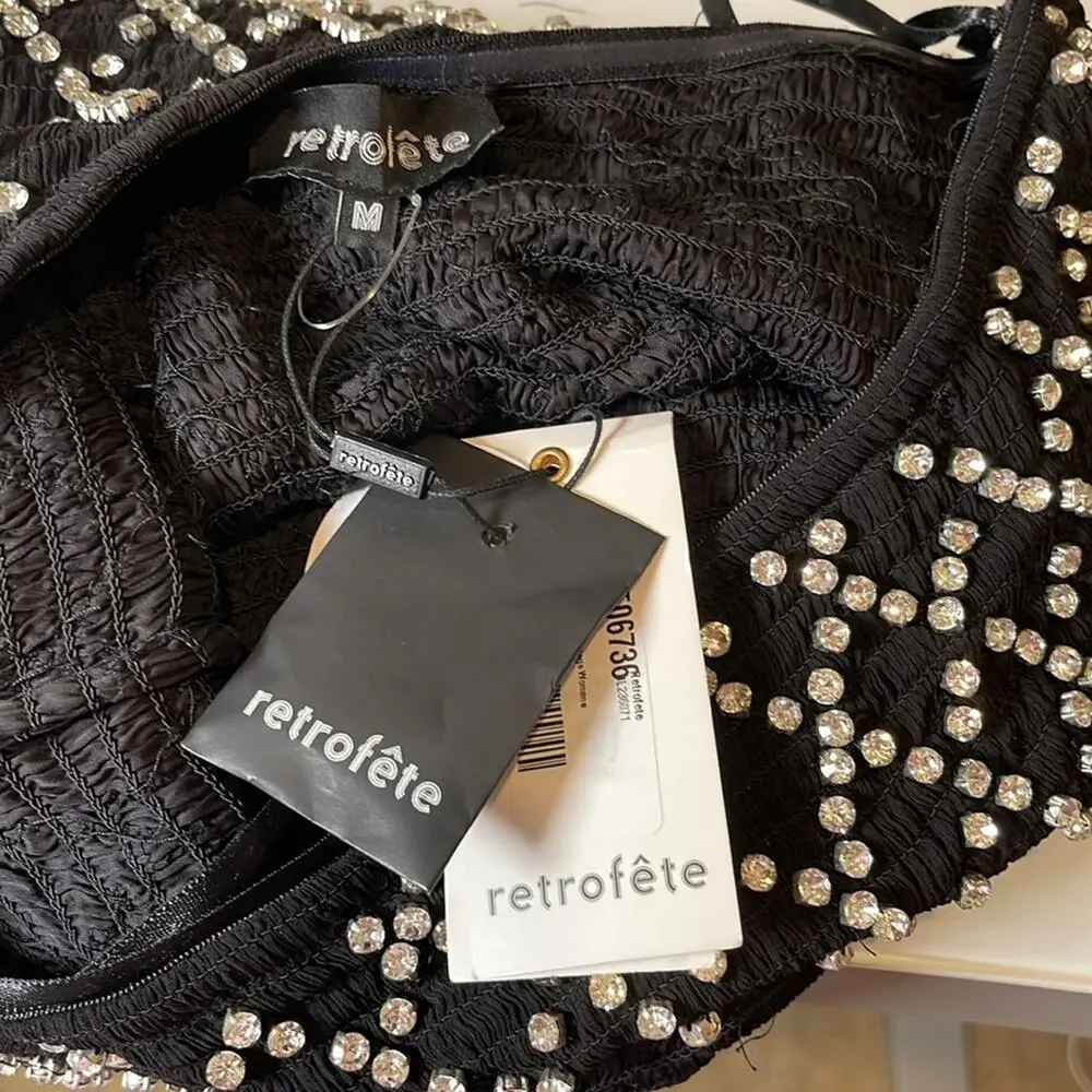 Retrofete Felicity Strapless Grid Crystal Embellished Black Mini Dress Sz M - Picture 10 of 11